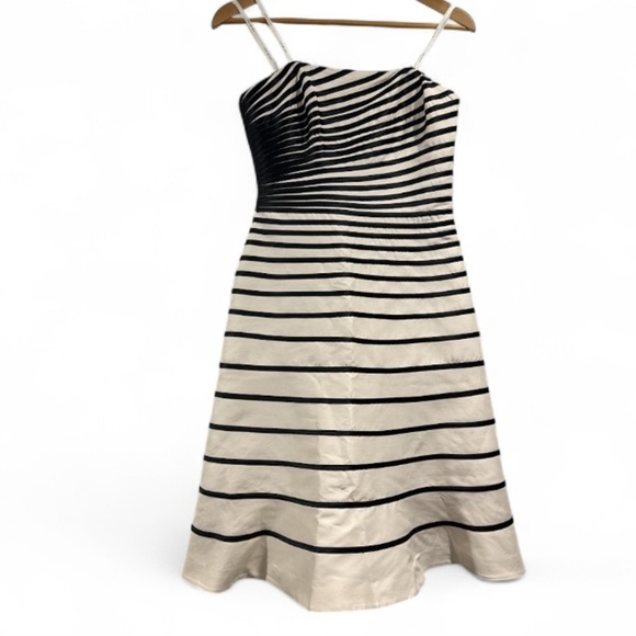 Halston evening dress color block striped silk blend bone black NEW size 4 - Picture 3 of 7